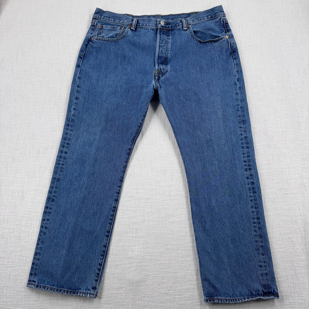 Levis 501 Original Fit Mens 38x28 Blue Denim Straight Leg Button Fly Jeans